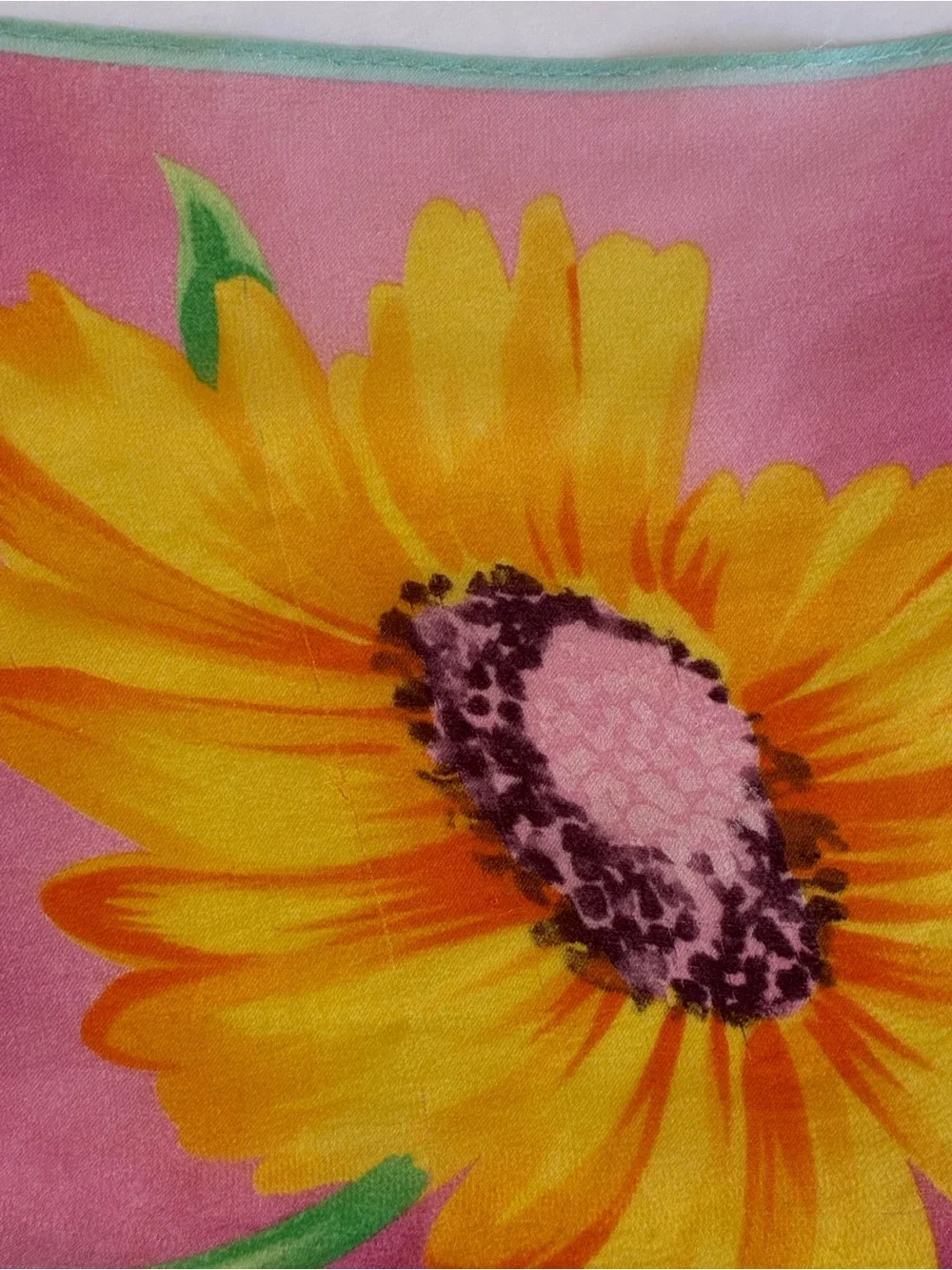 Vintage Ralph Lauren Collection Silk Chiffon Pink Yellow Sunflowers Scarf 13x68